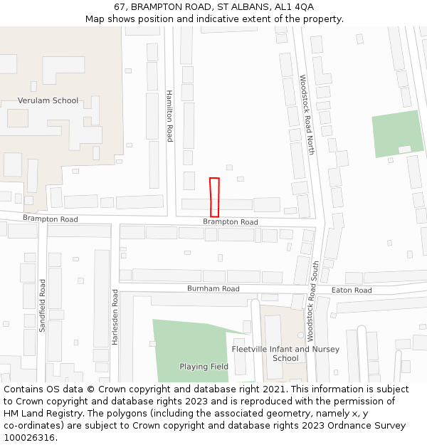 67, BRAMPTON ROAD, ST ALBANS, AL1 4QA: Location map and indicative extent of plot