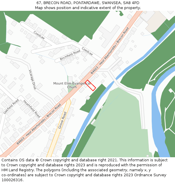 67, BRECON ROAD, PONTARDAWE, SWANSEA, SA8 4PD: Location map and indicative extent of plot