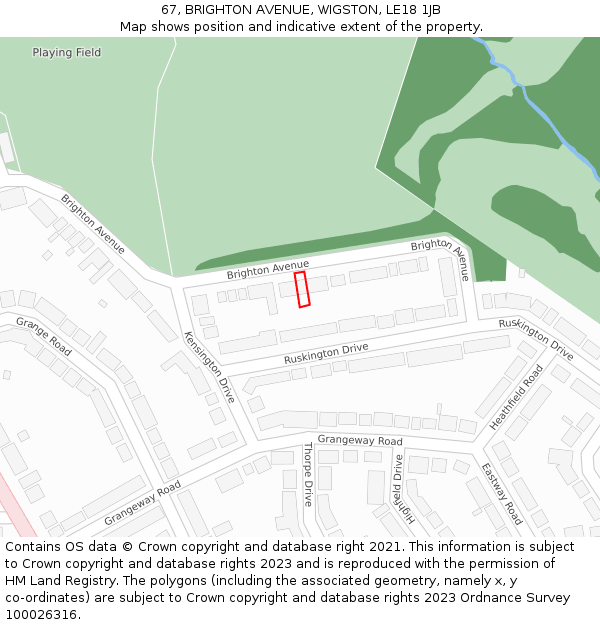 67, BRIGHTON AVENUE, WIGSTON, LE18 1JB: Location map and indicative extent of plot