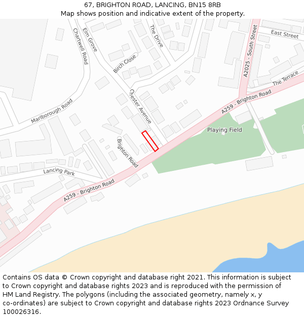 67, BRIGHTON ROAD, LANCING, BN15 8RB: Location map and indicative extent of plot