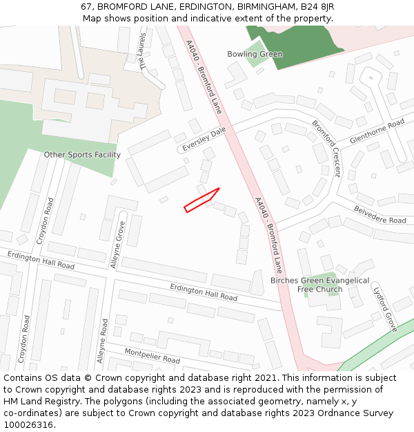 67, BROMFORD LANE, ERDINGTON, BIRMINGHAM, B24 8JR: Location map and indicative extent of plot
