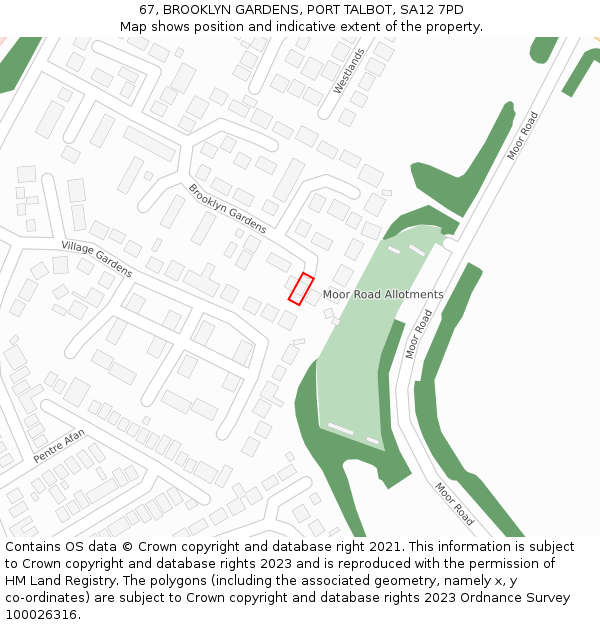 67, BROOKLYN GARDENS, PORT TALBOT, SA12 7PD: Location map and indicative extent of plot