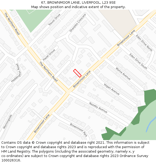 67, BROWNMOOR LANE, LIVERPOOL, L23 9SE: Location map and indicative extent of plot