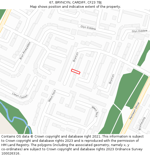 67, BRYNCYN, CARDIFF, CF23 7BJ: Location map and indicative extent of plot