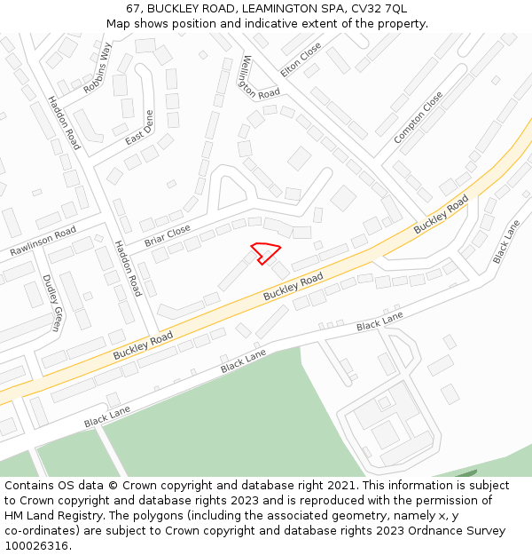 67, BUCKLEY ROAD, LEAMINGTON SPA, CV32 7QL: Location map and indicative extent of plot
