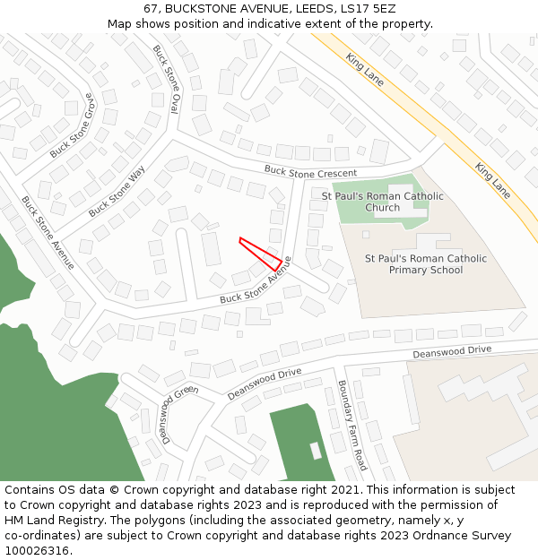 67, BUCKSTONE AVENUE, LEEDS, LS17 5EZ: Location map and indicative extent of plot