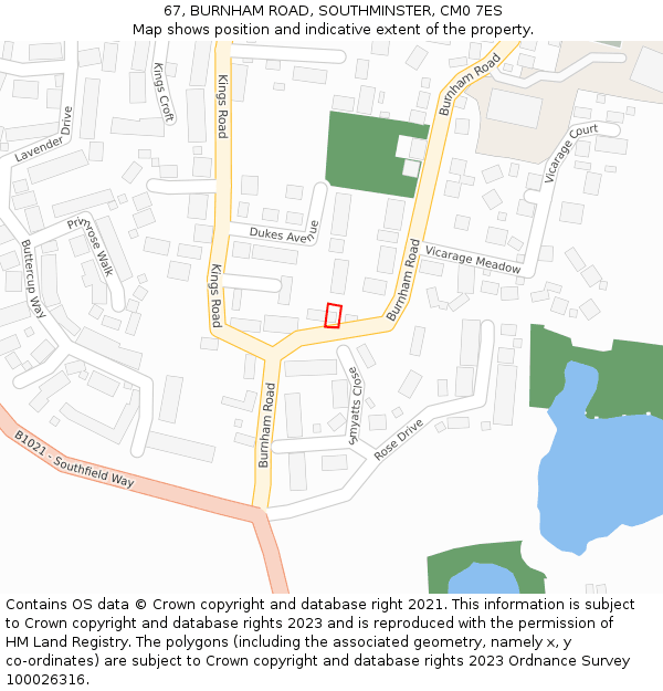 67, BURNHAM ROAD, SOUTHMINSTER, CM0 7ES: Location map and indicative extent of plot