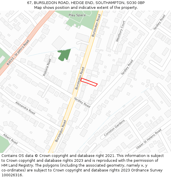 67, BURSLEDON ROAD, HEDGE END, SOUTHAMPTON, SO30 0BP: Location map and indicative extent of plot