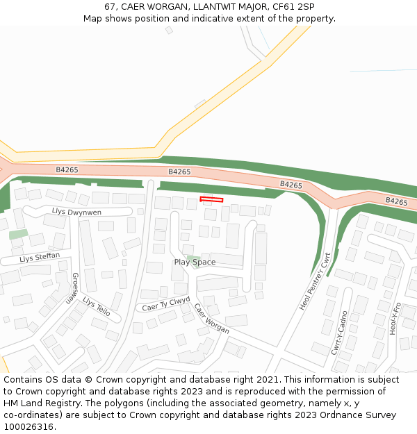 67, CAER WORGAN, LLANTWIT MAJOR, CF61 2SP: Location map and indicative extent of plot
