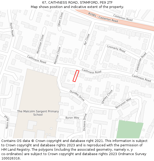 67, CAITHNESS ROAD, STAMFORD, PE9 2TF: Location map and indicative extent of plot