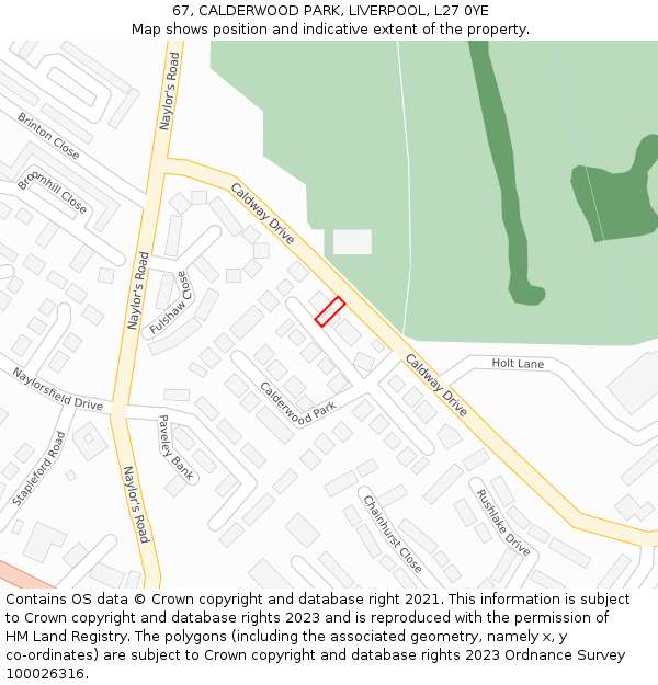 67, CALDERWOOD PARK, LIVERPOOL, L27 0YE: Location map and indicative extent of plot