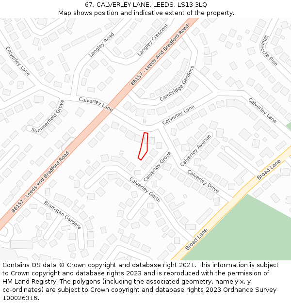 67, CALVERLEY LANE, LEEDS, LS13 3LQ: Location map and indicative extent of plot