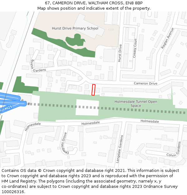 67, CAMERON DRIVE, WALTHAM CROSS, EN8 8BP: Location map and indicative extent of plot
