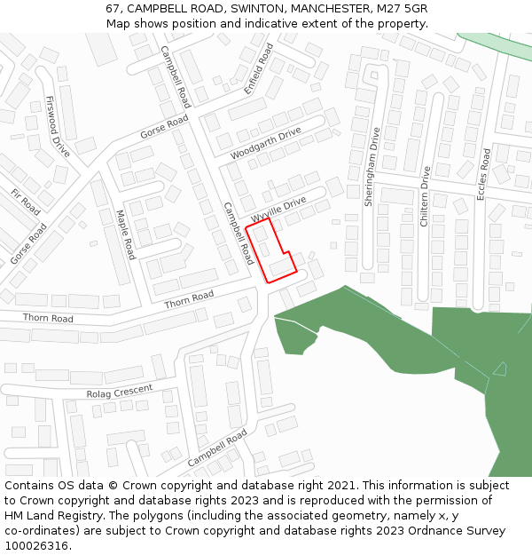 67, CAMPBELL ROAD, SWINTON, MANCHESTER, M27 5GR: Location map and indicative extent of plot