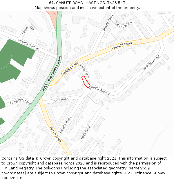 67, CANUTE ROAD, HASTINGS, TN35 5HT: Location map and indicative extent of plot
