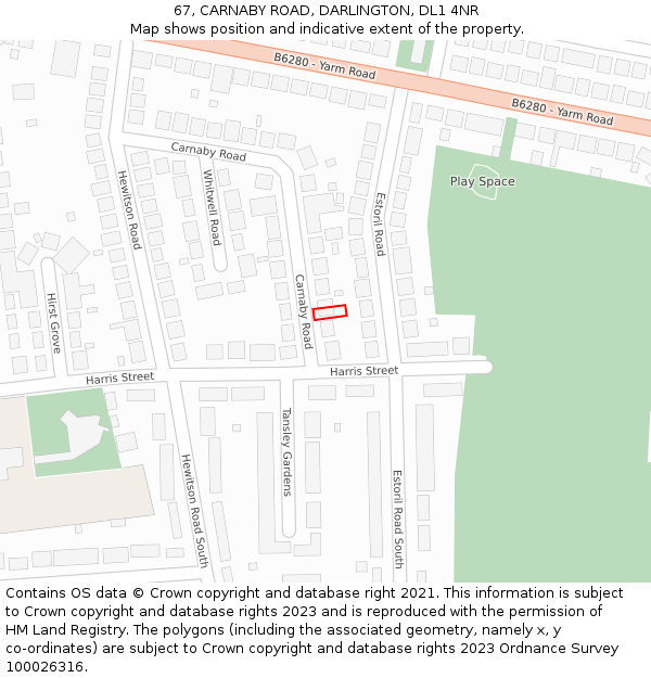 67, CARNABY ROAD, DARLINGTON, DL1 4NR: Location map and indicative extent of plot