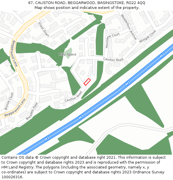 67, CAUSTON ROAD, BEGGARWOOD, BASINGSTOKE, RG22 4QQ: Location map and indicative extent of plot