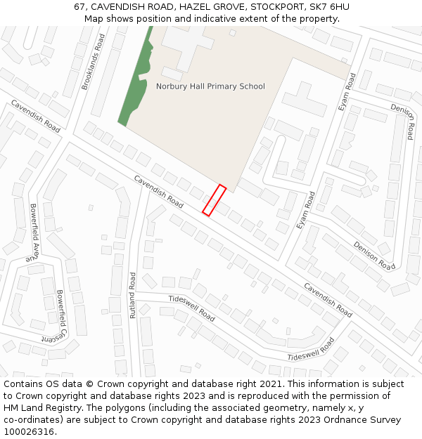 67, CAVENDISH ROAD, HAZEL GROVE, STOCKPORT, SK7 6HU: Location map and indicative extent of plot