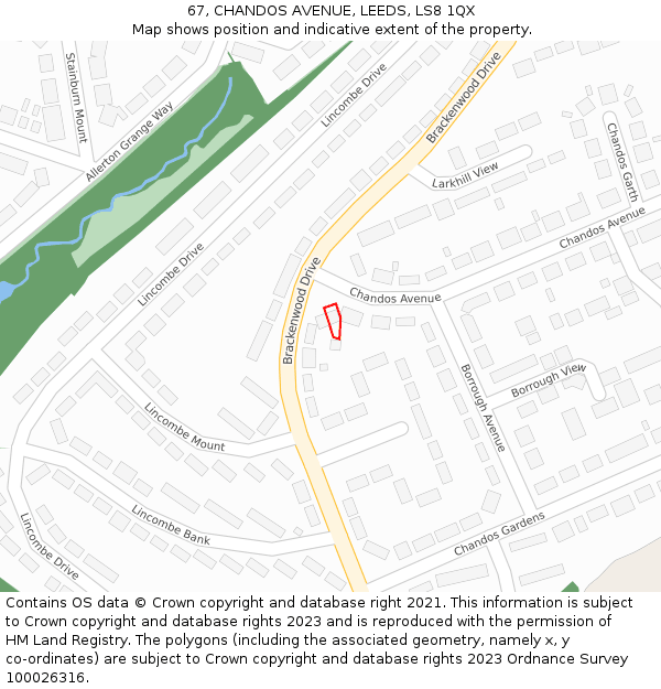 67, CHANDOS AVENUE, LEEDS, LS8 1QX: Location map and indicative extent of plot