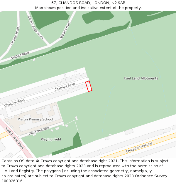 67, CHANDOS ROAD, LONDON, N2 9AR: Location map and indicative extent of plot