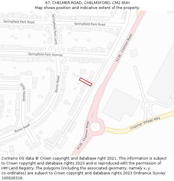 67, CHELMER ROAD, CHELMSFORD, CM2 6NH: Location map and indicative extent of plot
