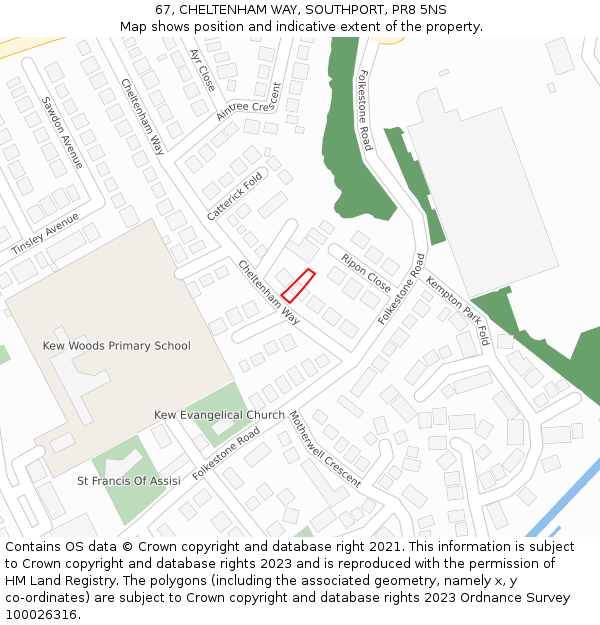 67, CHELTENHAM WAY, SOUTHPORT, PR8 5NS: Location map and indicative extent of plot