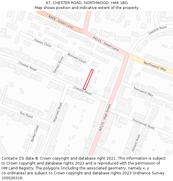 67, CHESTER ROAD, NORTHWOOD, HA6 1BG: Location map and indicative extent of plot