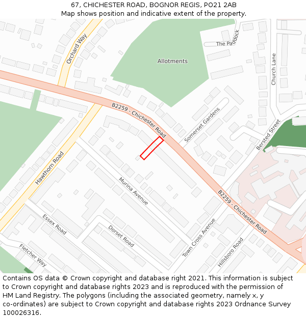 67, CHICHESTER ROAD, BOGNOR REGIS, PO21 2AB: Location map and indicative extent of plot