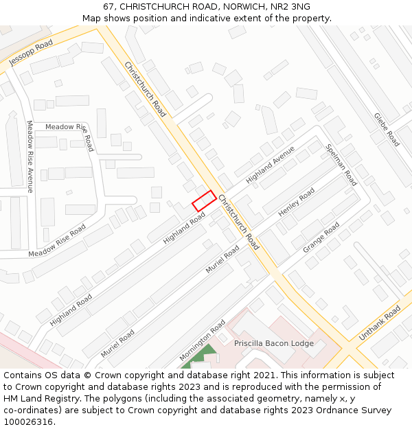 67, CHRISTCHURCH ROAD, NORWICH, NR2 3NG: Location map and indicative extent of plot