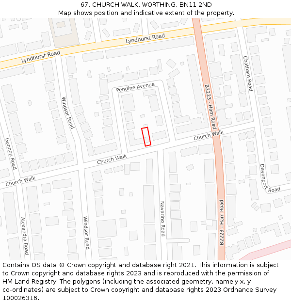 67, CHURCH WALK, WORTHING, BN11 2ND: Location map and indicative extent of plot