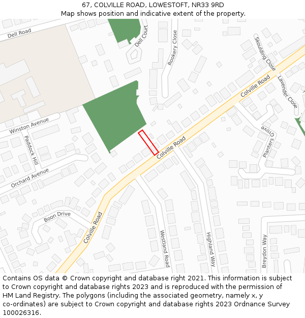 67, COLVILLE ROAD, LOWESTOFT, NR33 9RD: Location map and indicative extent of plot