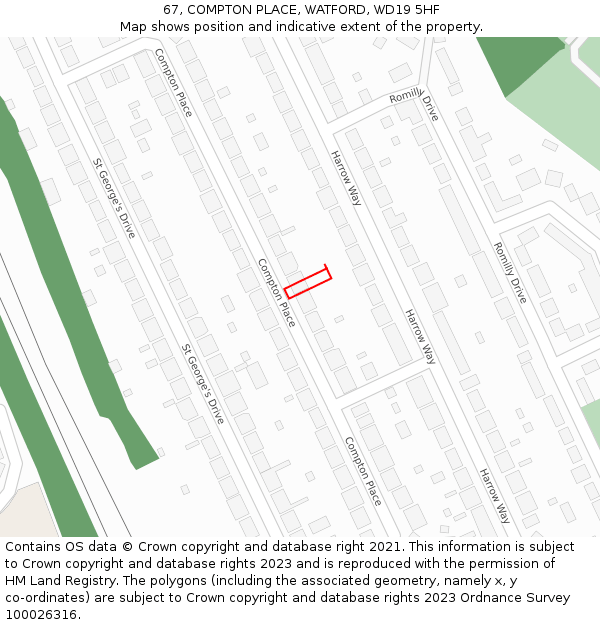 67, COMPTON PLACE, WATFORD, WD19 5HF: Location map and indicative extent of plot