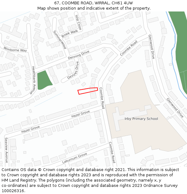 67, COOMBE ROAD, WIRRAL, CH61 4UW: Location map and indicative extent of plot