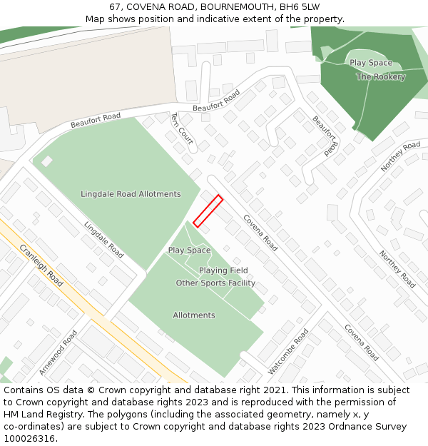 67, COVENA ROAD, BOURNEMOUTH, BH6 5LW: Location map and indicative extent of plot