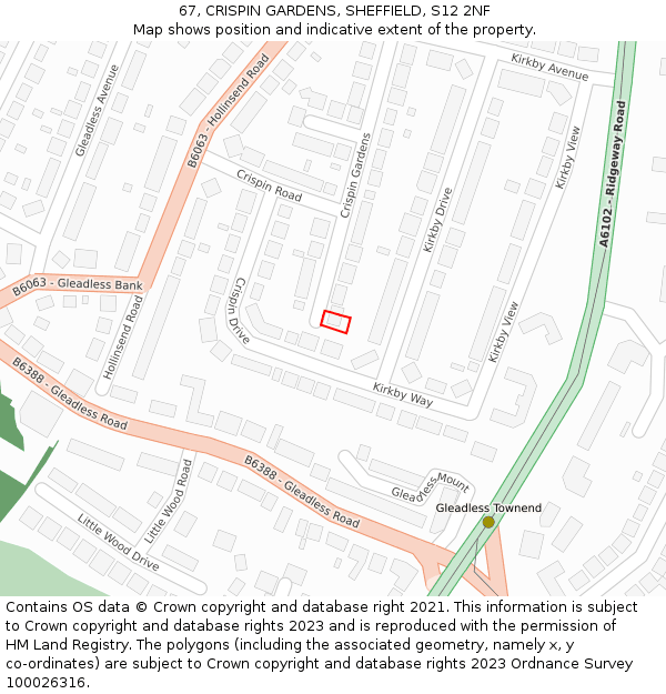 67, CRISPIN GARDENS, SHEFFIELD, S12 2NF: Location map and indicative extent of plot