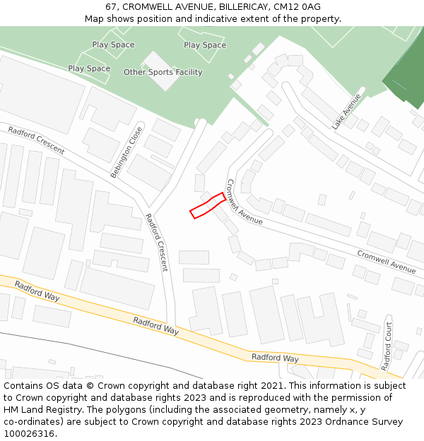 67, CROMWELL AVENUE, BILLERICAY, CM12 0AG: Location map and indicative extent of plot