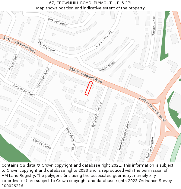 67, CROWNHILL ROAD, PLYMOUTH, PL5 3BL: Location map and indicative extent of plot