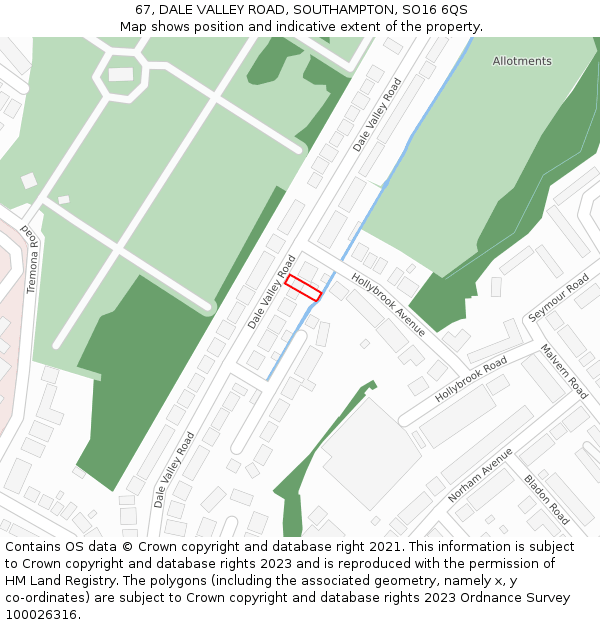 67, DALE VALLEY ROAD, SOUTHAMPTON, SO16 6QS: Location map and indicative extent of plot