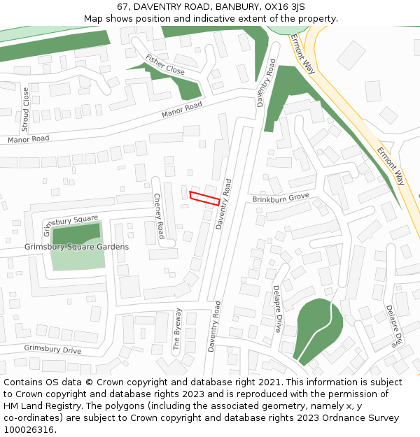 67, DAVENTRY ROAD, BANBURY, OX16 3JS: Location map and indicative extent of plot