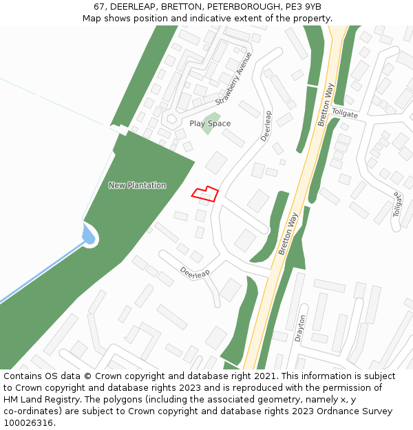 67, DEERLEAP, BRETTON, PETERBOROUGH, PE3 9YB: Location map and indicative extent of plot