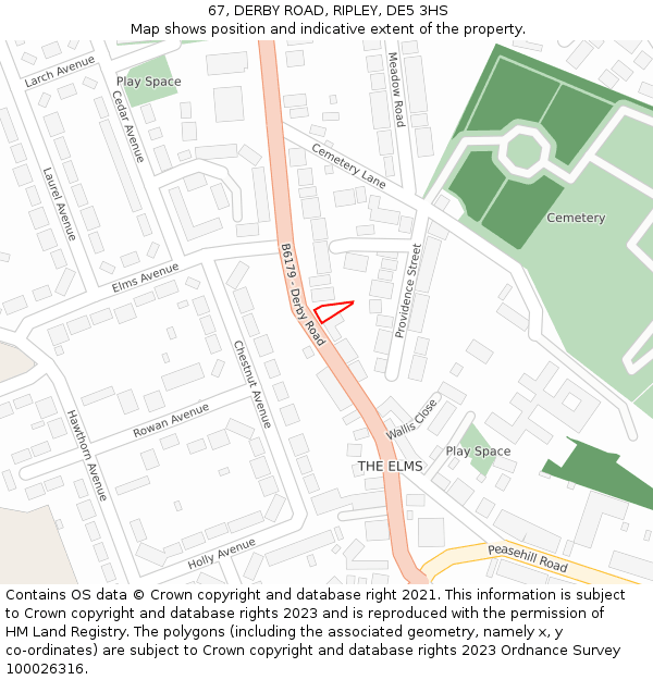 67, DERBY ROAD, RIPLEY, DE5 3HS: Location map and indicative extent of plot