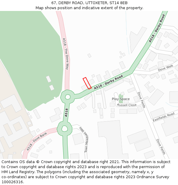 67, DERBY ROAD, UTTOXETER, ST14 8EB: Location map and indicative extent of plot