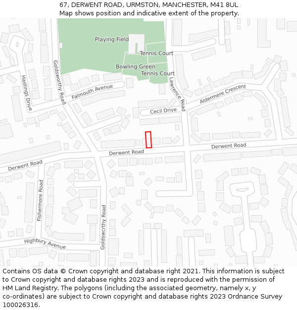67, DERWENT ROAD, URMSTON, MANCHESTER, M41 8UL: Location map and indicative extent of plot