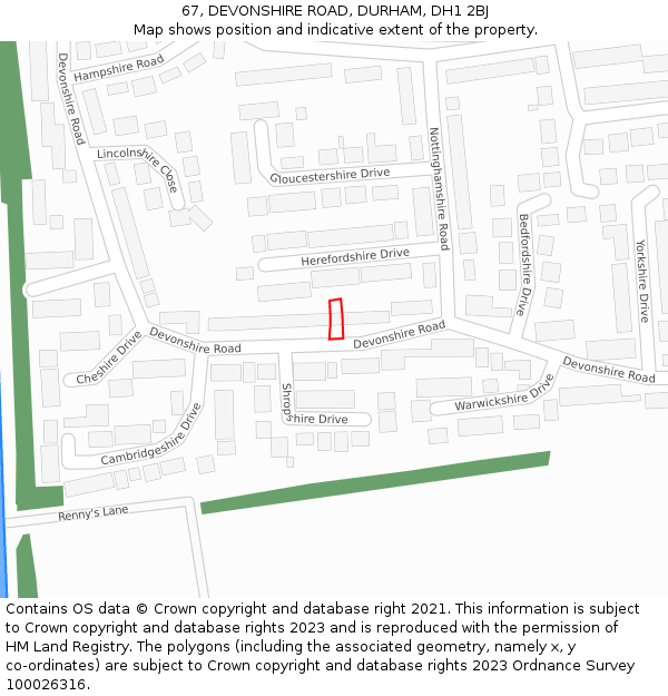 67, DEVONSHIRE ROAD, DURHAM, DH1 2BJ: Location map and indicative extent of plot