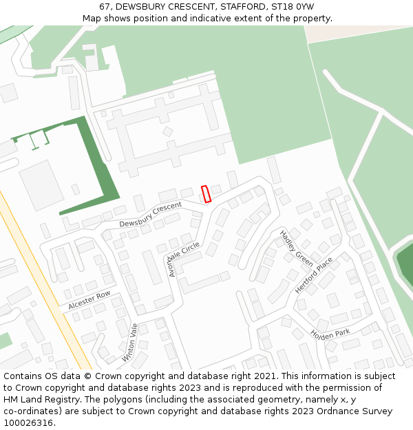 67, DEWSBURY CRESCENT, STAFFORD, ST18 0YW: Location map and indicative extent of plot