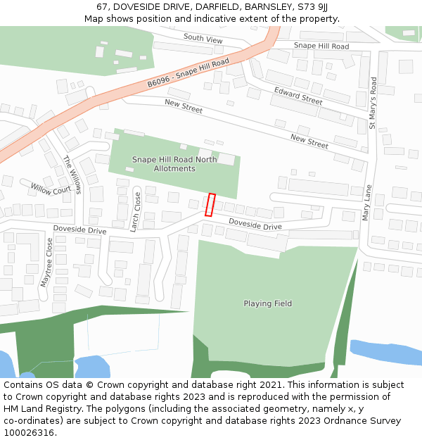 67, DOVESIDE DRIVE, DARFIELD, BARNSLEY, S73 9JJ: Location map and indicative extent of plot