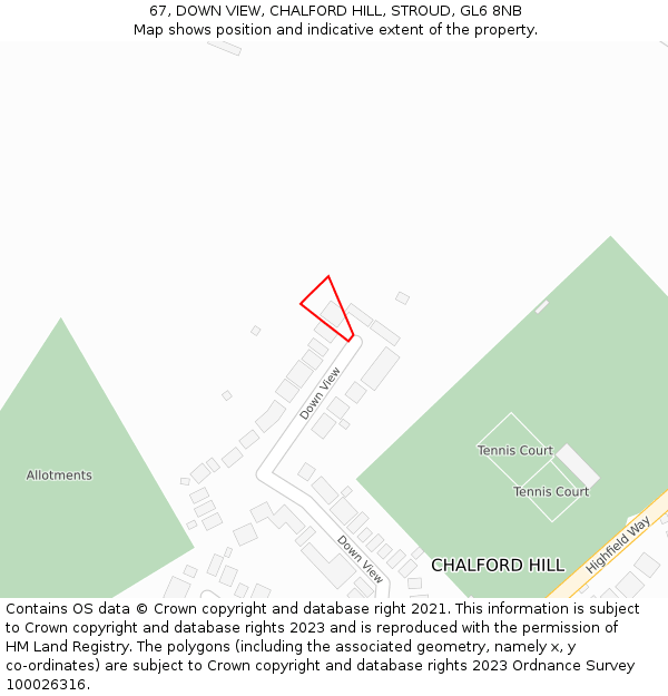 67, DOWN VIEW, CHALFORD HILL, STROUD, GL6 8NB: Location map and indicative extent of plot