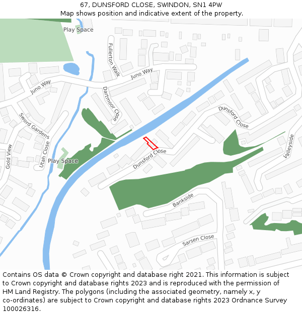 67, DUNSFORD CLOSE, SWINDON, SN1 4PW: Location map and indicative extent of plot