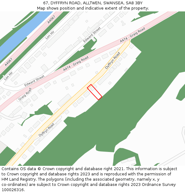 67, DYFFRYN ROAD, ALLTWEN, SWANSEA, SA8 3BY: Location map and indicative extent of plot