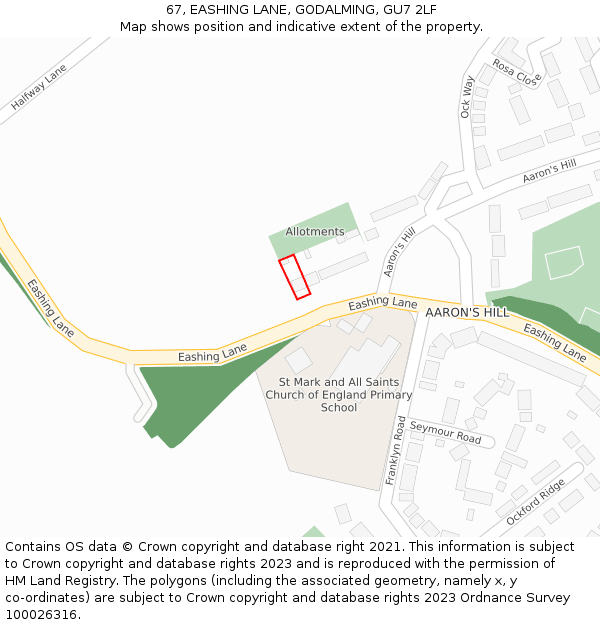 67, EASHING LANE, GODALMING, GU7 2LF: Location map and indicative extent of plot